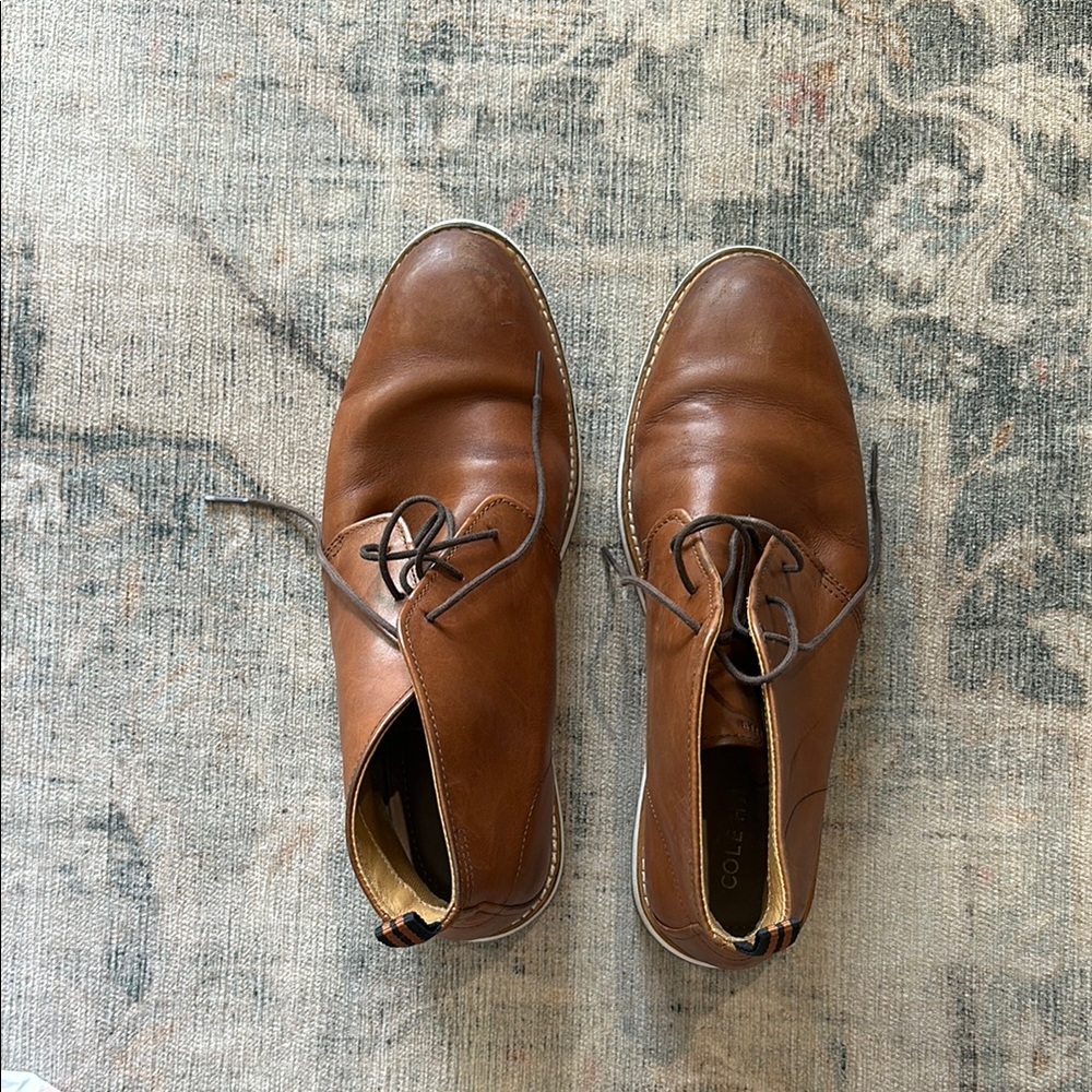 Cole Haan Brown Chukka Boots with Polished Leather and Rounded Toe